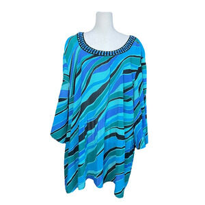 Catherines Women's Scoop‎ Neck Flutter Sleeve Beaded Blouse Plus Size 1X 18/20W